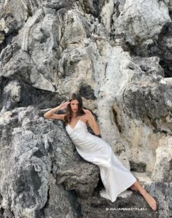 Padil Midi Dress In Satin Pearled Ivory