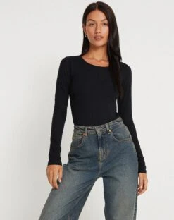 Abra Long Sleeve Bodysuit In Black