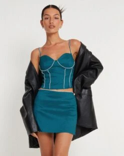 Adsila Corset Top In Aqua Blue