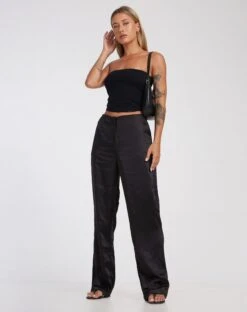 Akuna Wide Leg Trousers In Satin Black