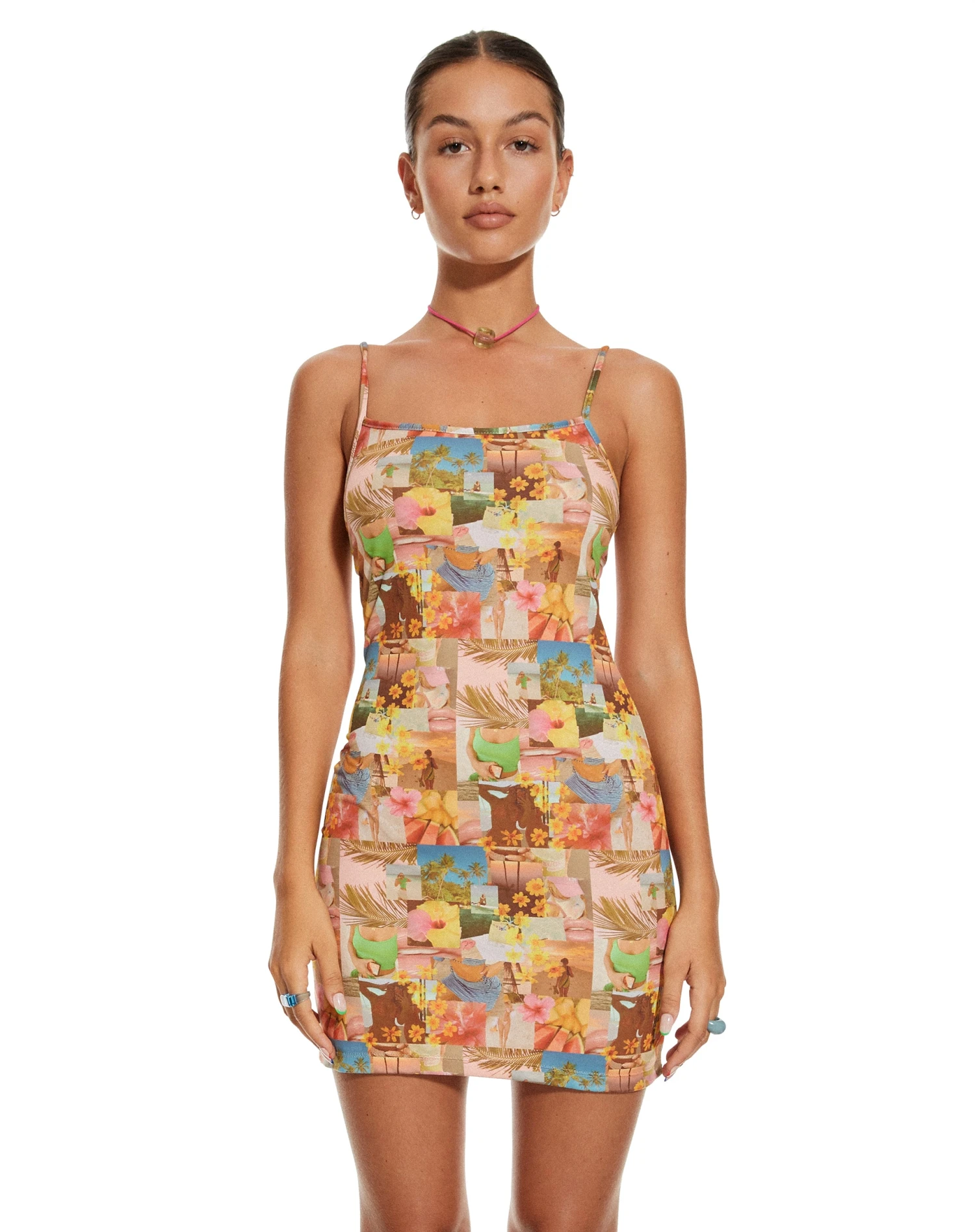 MOTEL X BARBARA Piper Mini Dress In 90s Tropical Collage - Image 3