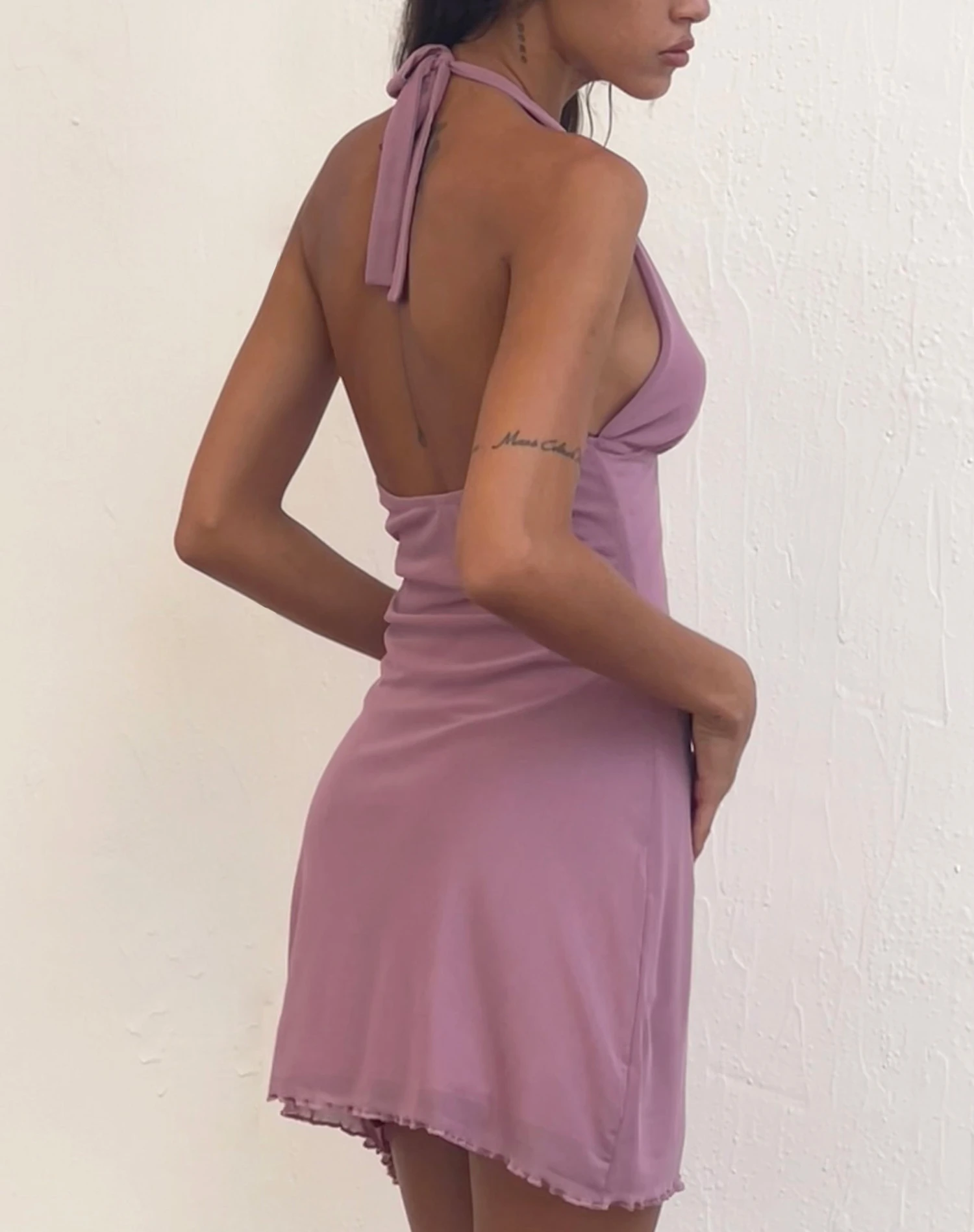 Codami Mini Mesh Dress In Mauve - Image 4