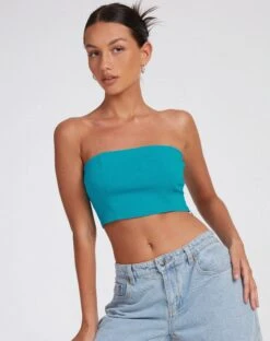 Danela Bandeau Top In Tailoring Azure Blue