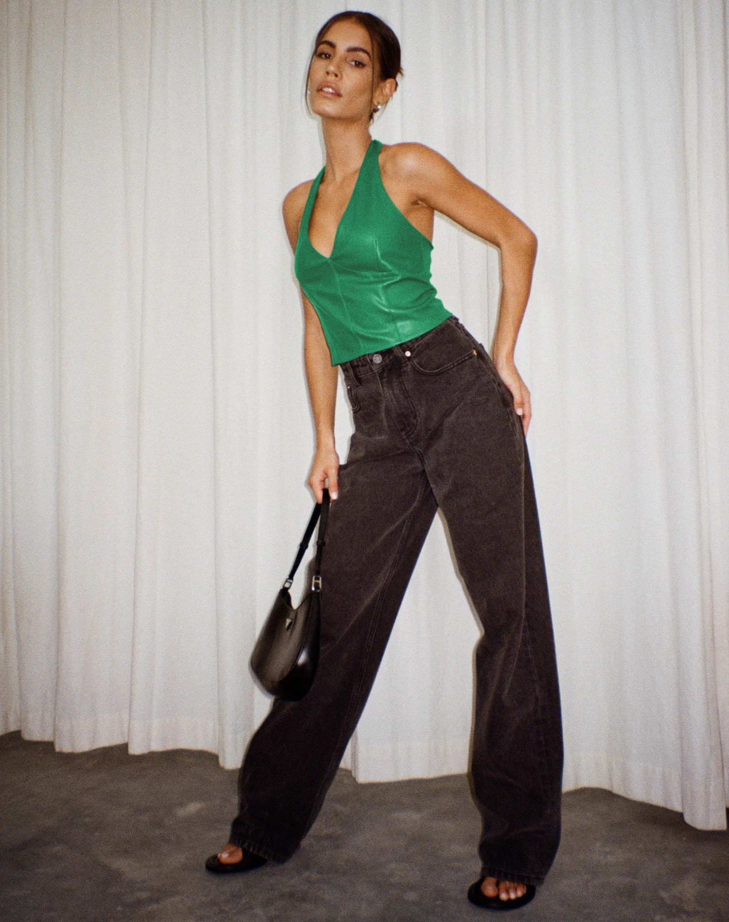 Depla Halterneck Top In Pu Kelly Green - Image 2
