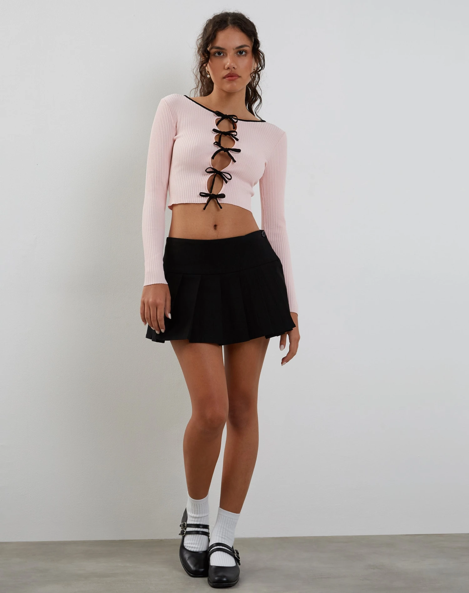 Dipha Cardigan In Blush Pink With Black Bows - Image 3