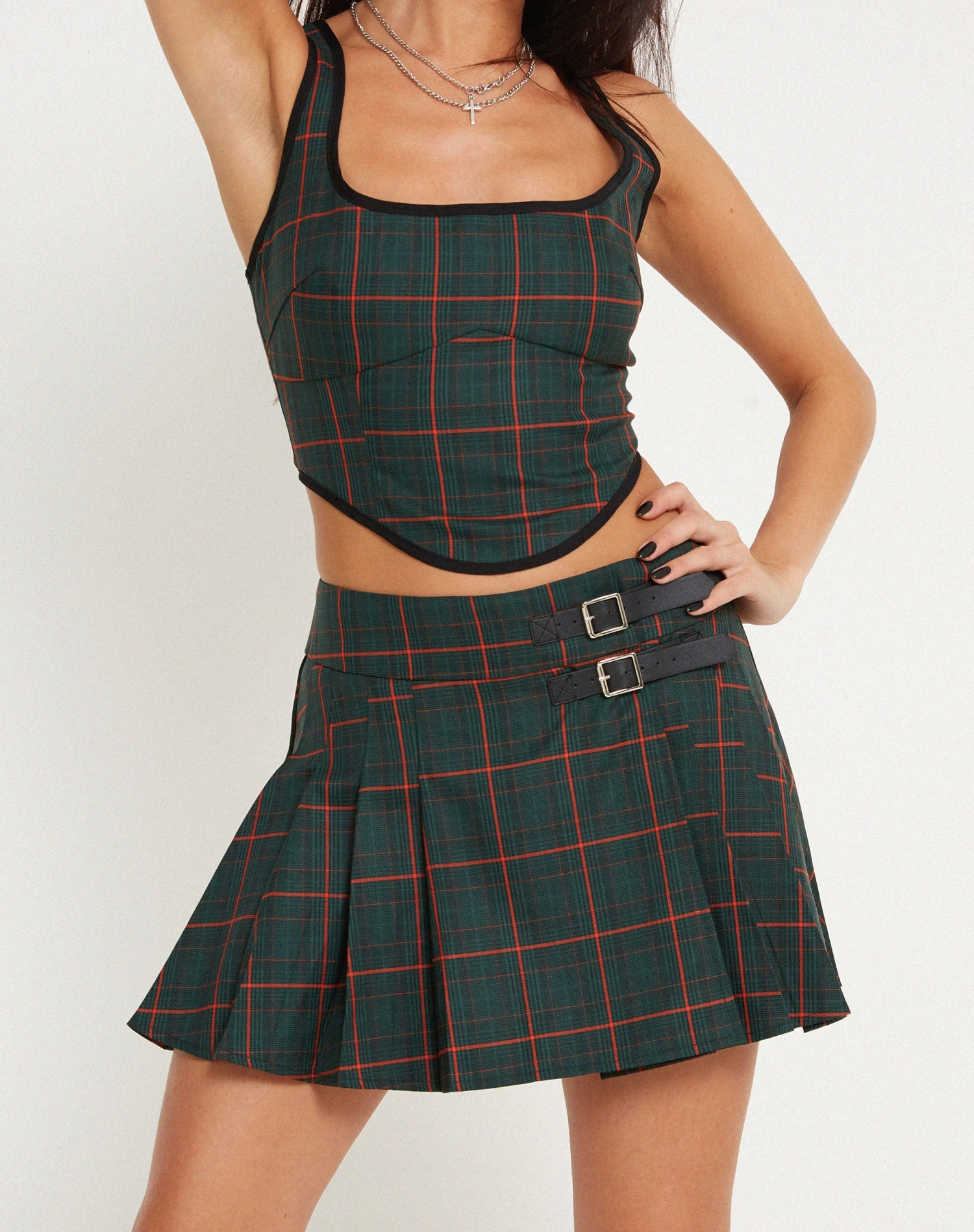 Elati Corset Top In Tartans Green - Image 3