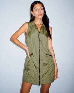 Elok Cargo Mini Dress In Parachute Silver Green
