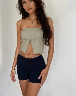 Enzie Butterfly Bandeau Top In Slate Green Linen