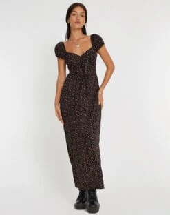 Grace Maxi Dress In Dark Pink Rose Black