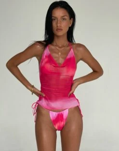 Hakoni Halterneck Mesh Top In Pink Watercolour