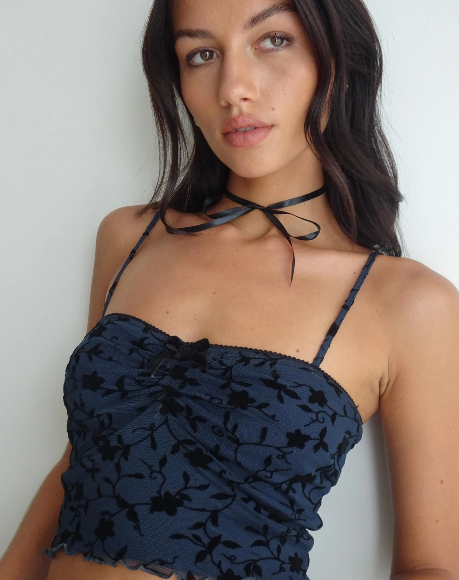 Halusi Crop Top In Pretty Petal Flock Black