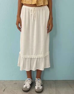 Kokies Frill Hem Midi Skirt In White