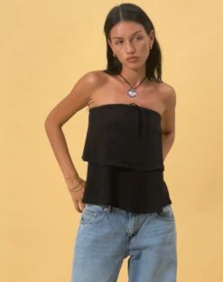 Jimin Layered Bandeau Top In Crinkle Black