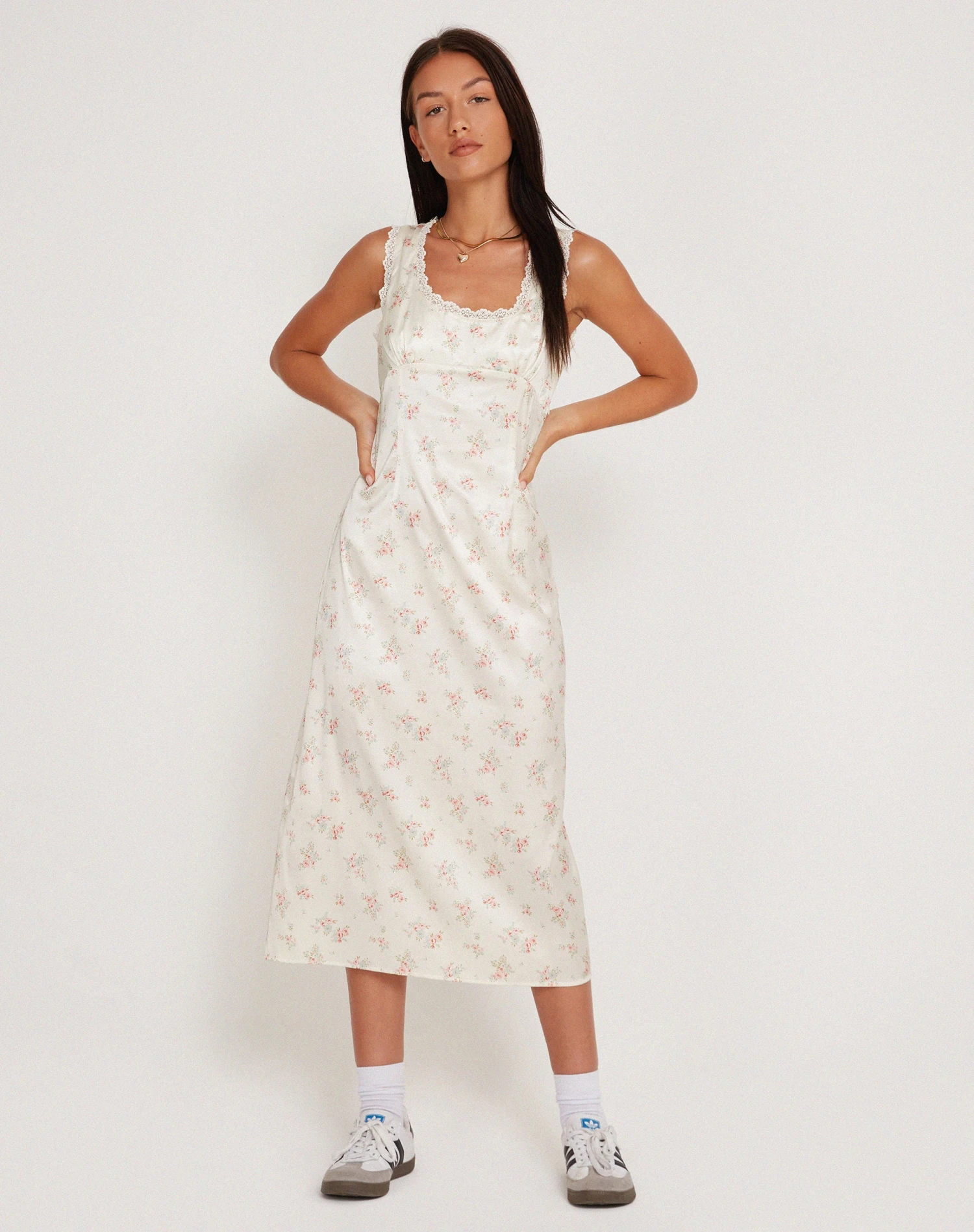 Jinora Midi Dress In Satin Vintage Rose Garland - Image 7