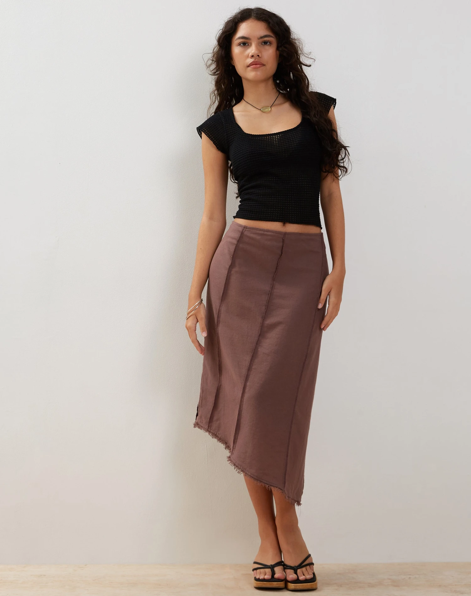 Karlesa Asymmetric Midi Skirt In Deep Taupe - Image 3
