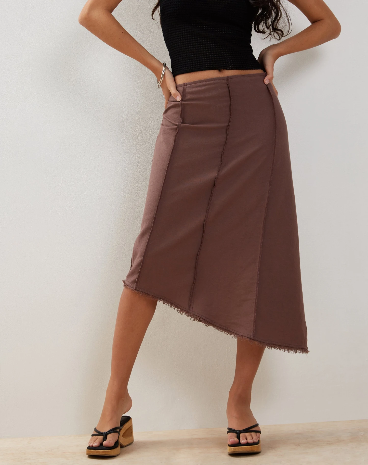 Karlesa Asymmetric Midi Skirt In Deep Taupe - Image 2