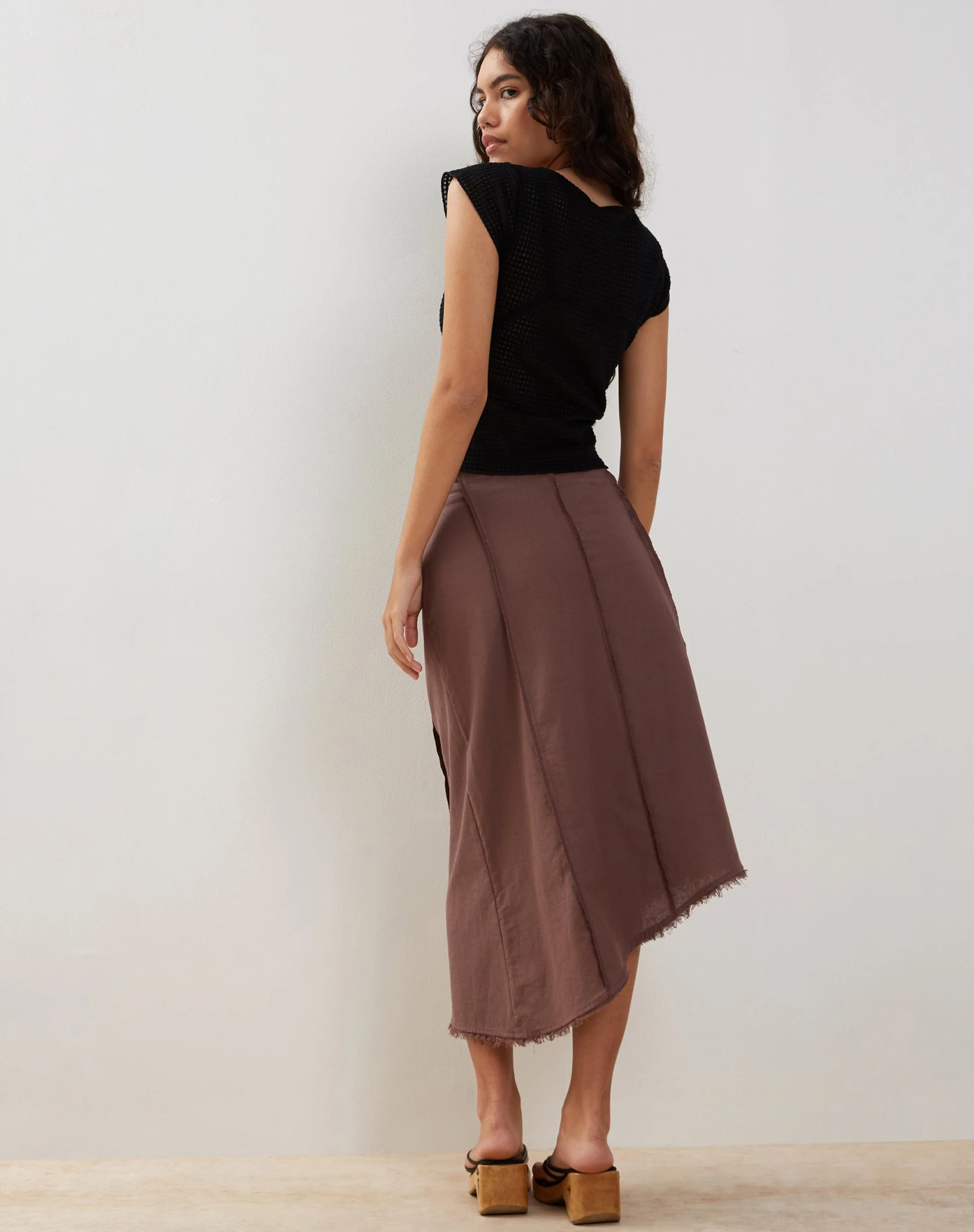 Karlesa Asymmetric Midi Skirt In Deep Taupe - Image 5