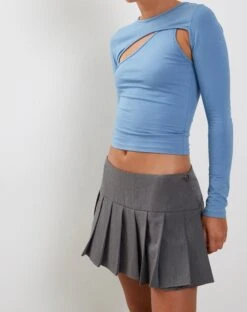 Kaze Long Sleeve Top In Faded Denim