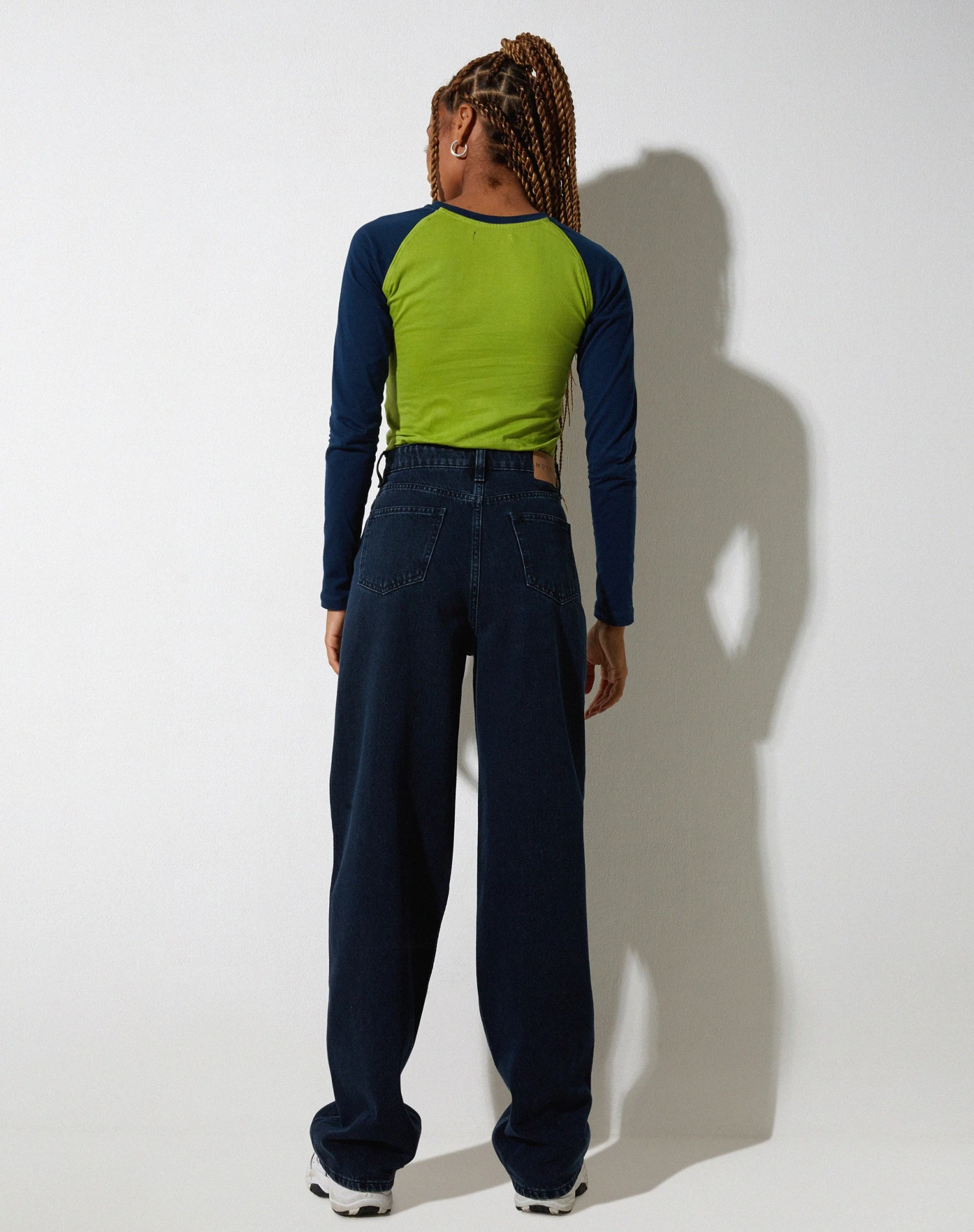 Kyati Long Sleeve Crop Top In Wasabi Navy And Green - Image 5
