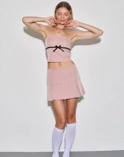 Istaka Mini Pleated Skirt In Tailoring Blush Pinstripe