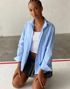 Mavis Button Up Shirt In Poplin Sky Blue