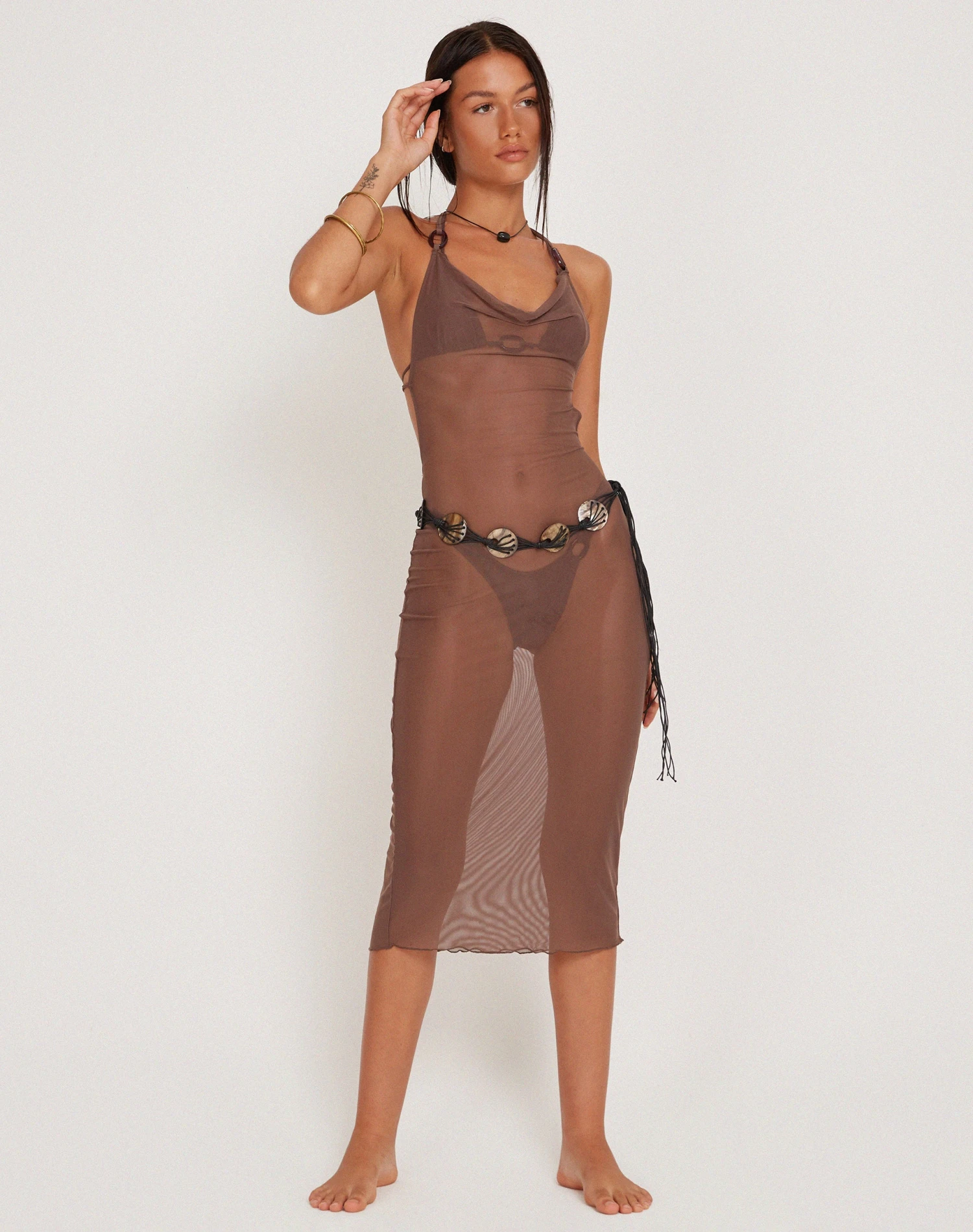 Maysa Midi Dress In Mesh Coffee - Image 4