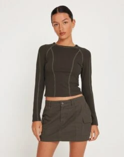 Megun Long Sleeve Top In Gunmetal With Grey Top Stitch