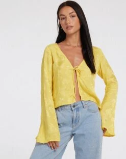 Merida Long Sleeve Top In Satin Rose Sunshine Yellow