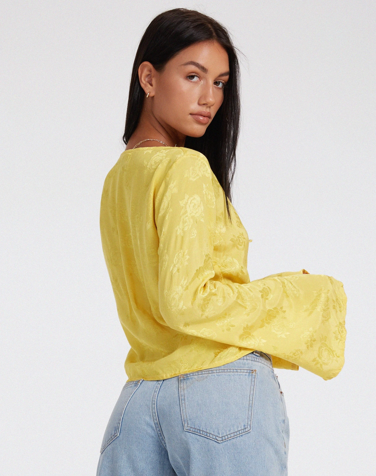 Merida Long Sleeve Top In Satin Rose Sunshine Yellow - Image 2