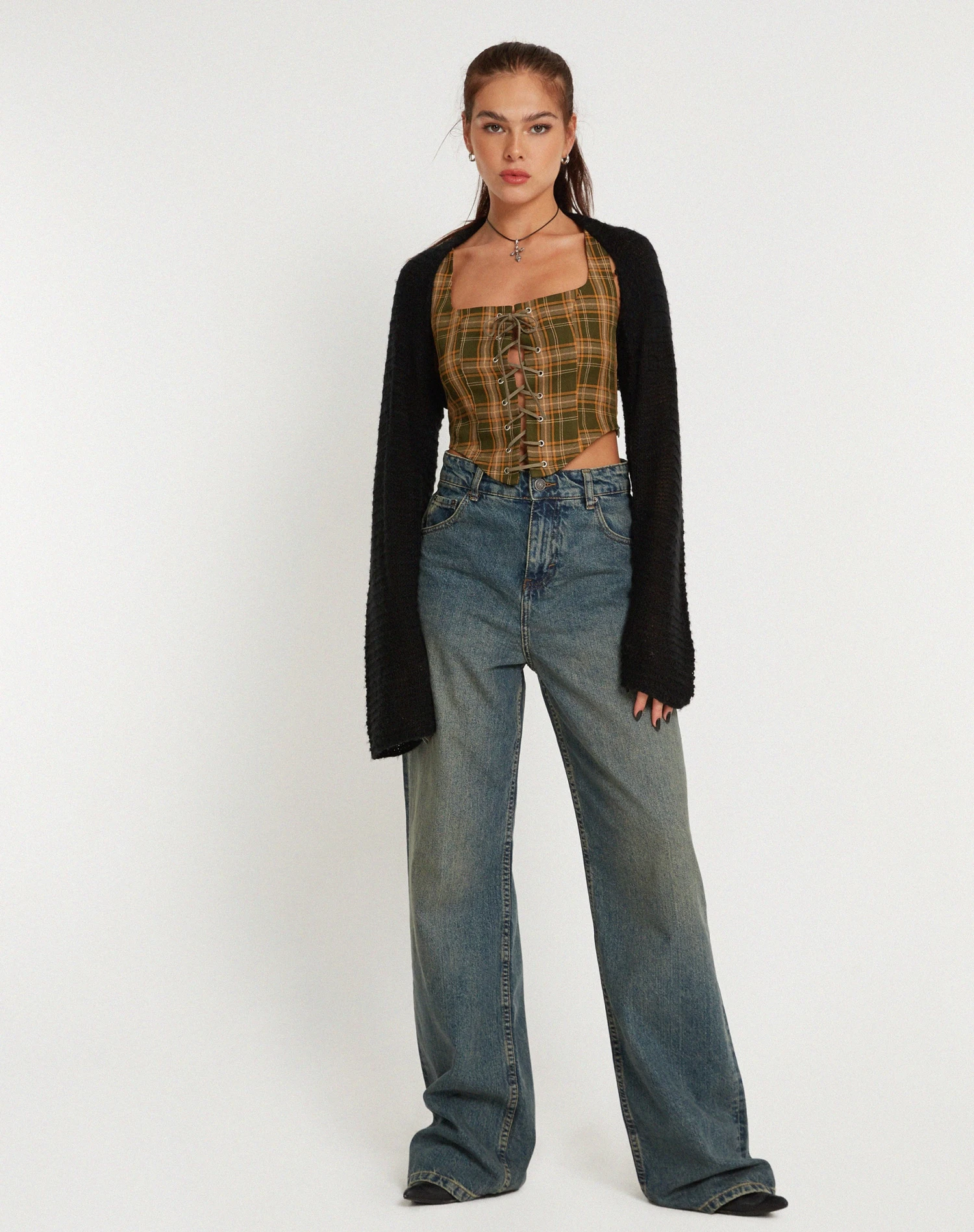 Milton Corset Top In Tartans Green Brown - Image 6