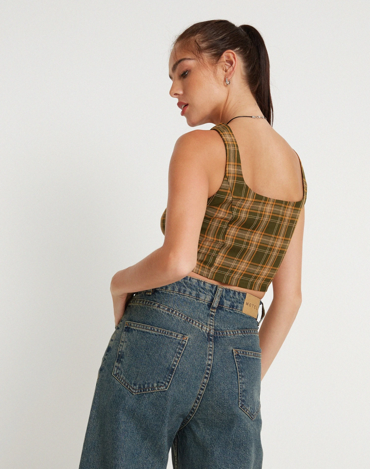 Milton Corset Top In Tartans Green Brown - Image 5