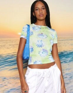 MOTEL X BARBARA Tika Top In Neon Brushstroke Floral