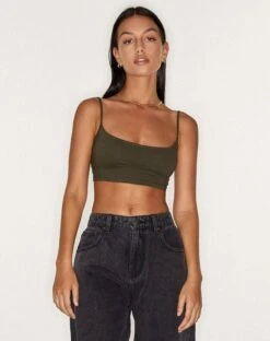 Keenan Crop Top In Lycra Olive