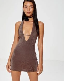 Savilla Halterneck Mini Dress In Peppercorn