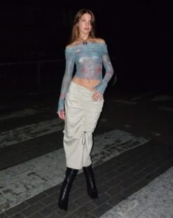 MOTEL X JACQUIE Nagya Long Sleeve Top In Lumen Mesh Blue