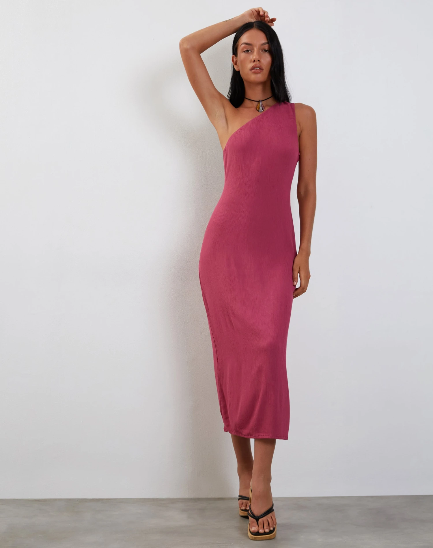 Namjun One Shoulder Midi Dress In Daco Rose Crinkle - Image 2