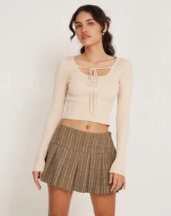 Nuala Long Sleeve Top In Rib Cream