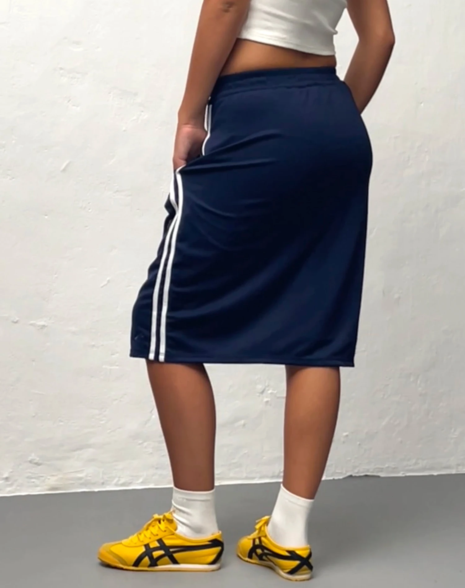 Kaizen Midi Skirt In Navy With White Double Stripe - Image 5