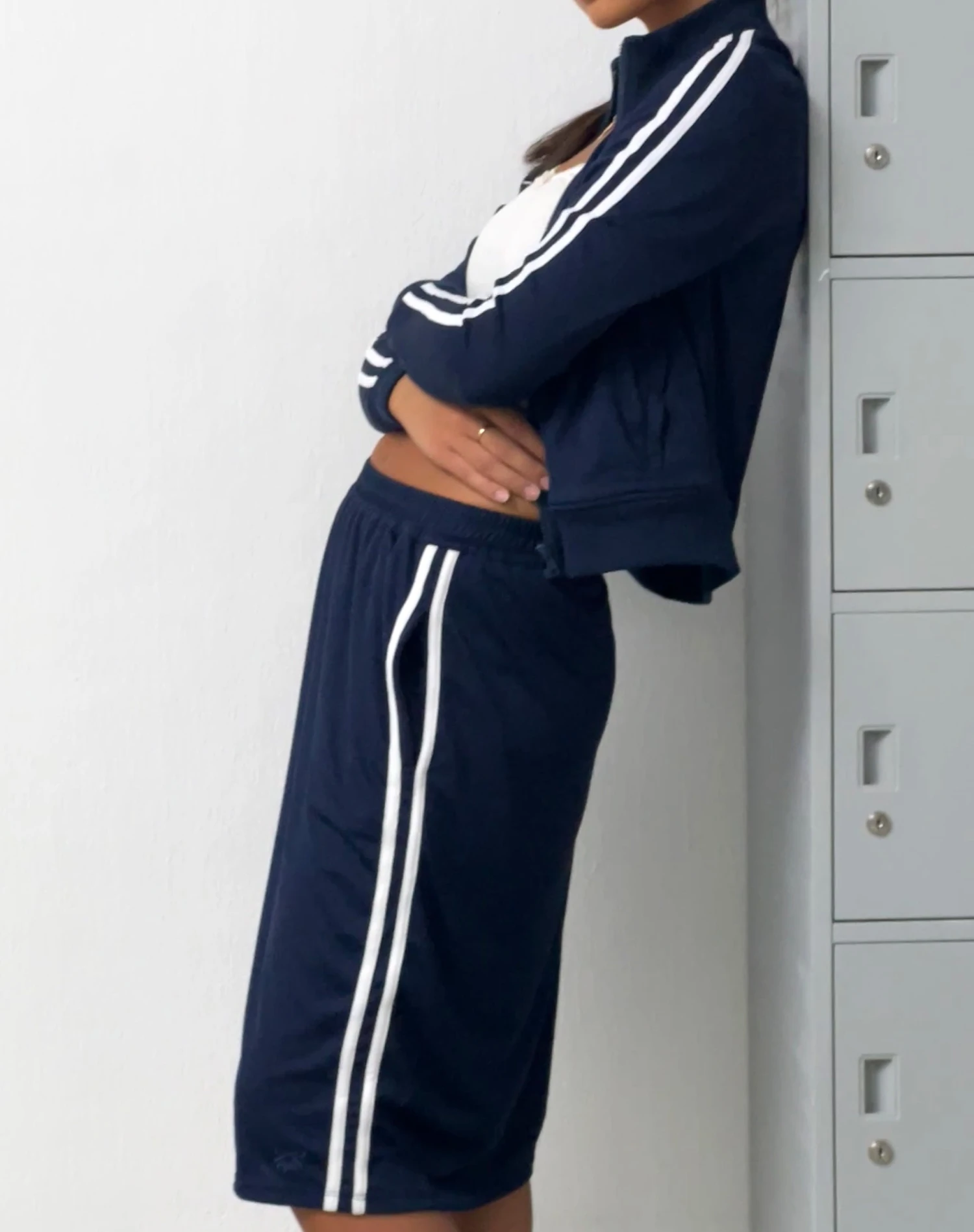 Kaizen Midi Skirt In Navy With White Double Stripe - Image 4