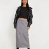 Reese Cargo Midi Skirt In Charcoal Grey With White Stitch