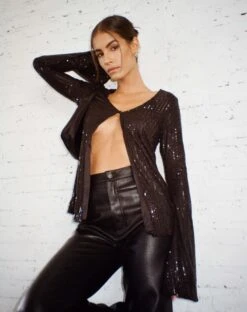 Pulo Cardi In Drape Sequin Black