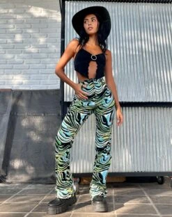 Zoven Flare Trouser In Warped Zebra Blue