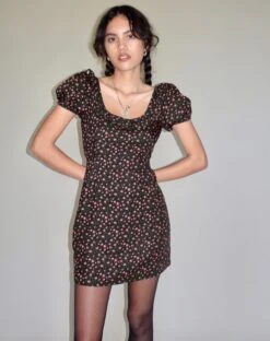 Sasyana Mini Dress In Dark Pink Rose Black