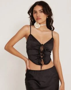 Rahela Cami Top In Satin Black