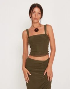 Raline Vest Top In Mesh Dark Olive