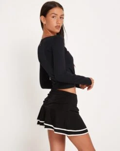 Ranta Mini Skirt In Black With Ivory Binding
