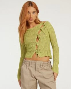 Potina Long Sleeve Cardi In Lime