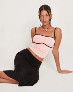 Talasi Crop Top In Pale Pink With Black Binding