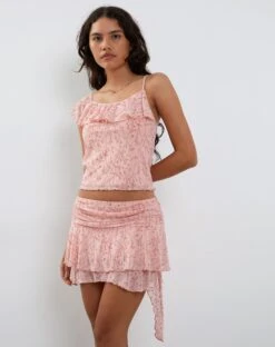 Chira Asymmetric Cami Top In Shadow Floral Pink