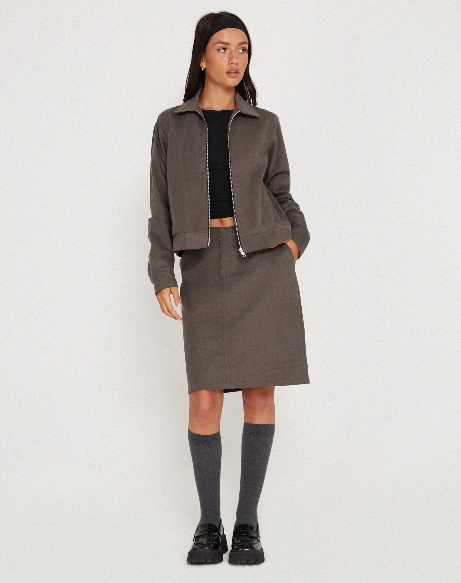 Yahya Midi Skirt In Dark Grey - Image 5